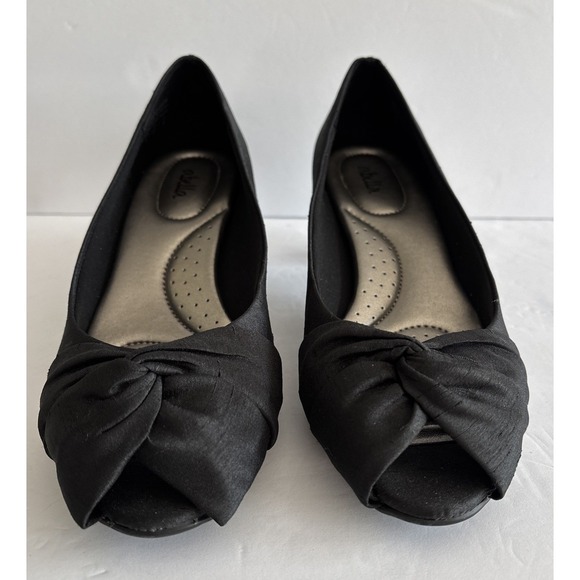 Abella Laura Peep-Toe Heels Size 9 Excellent Condition Black‎ Taffeta Fabric - Picture 2 of 7